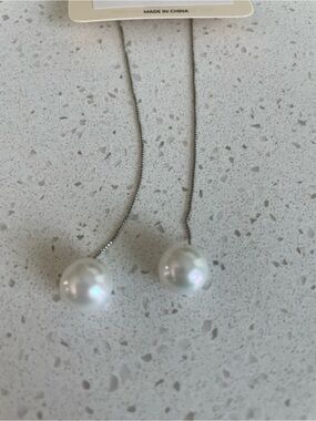 And Lovely Faux Pearl Silver Tone Drop Earrings New with tags